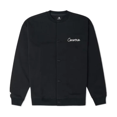 Converse Solid Color Logo Embroidered Long-Sleeve Jacket Black 10024582-A01