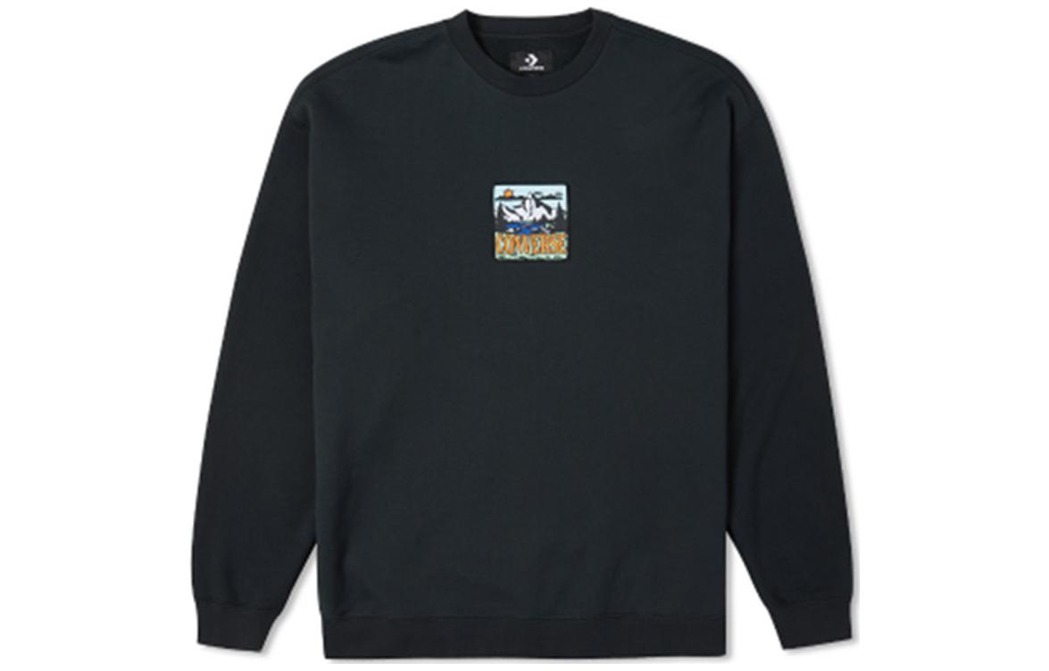 Converse Solid Color Logo Patch Long Sleeve Sweatshirt Black () 10025032-A01