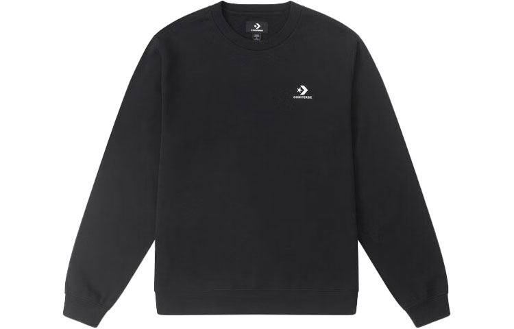 Converse Solid Logo Embroidered Crewneck Knit Sweatshirt Unisex Black 10023861-A02
