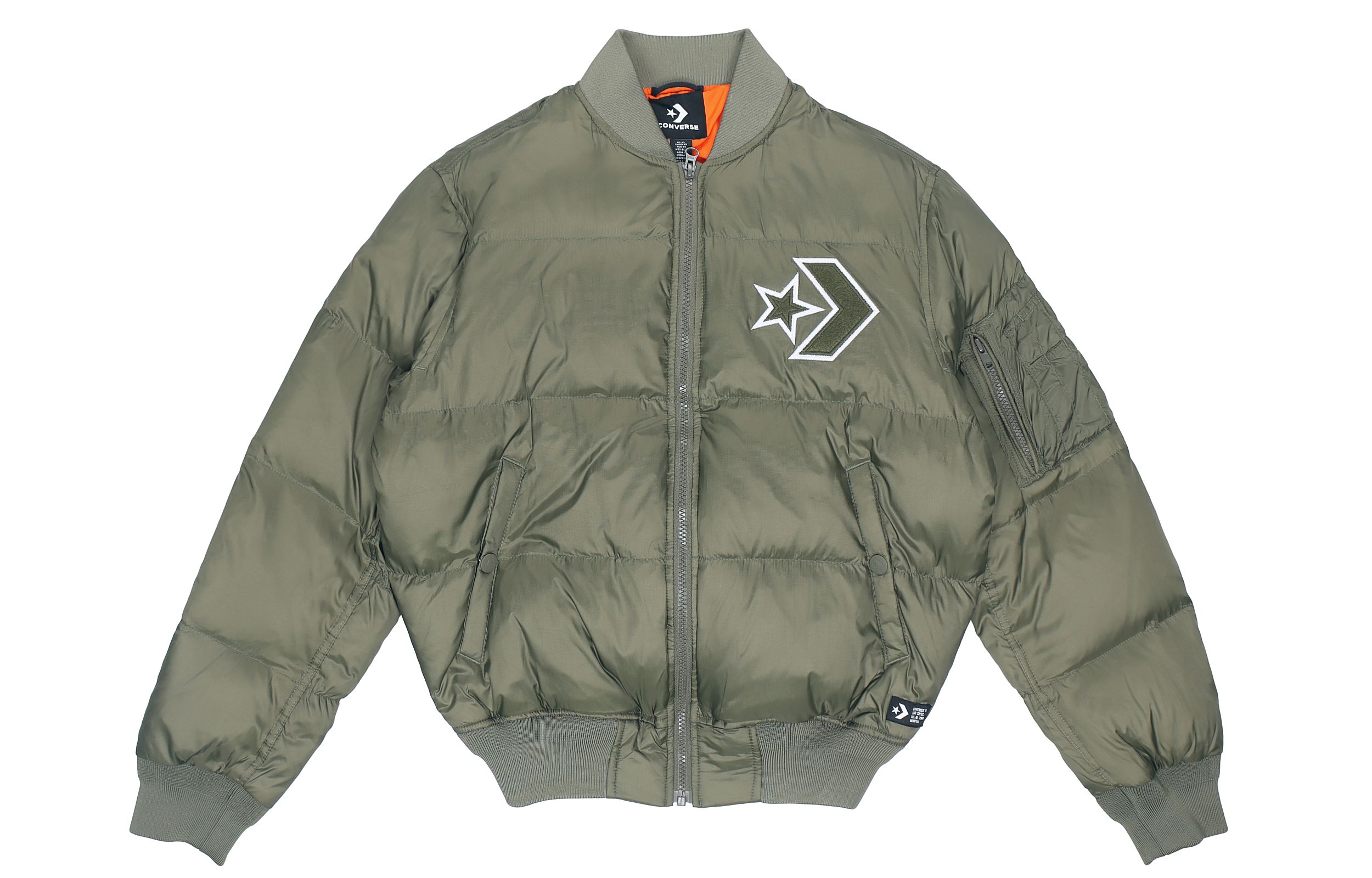 Converse Solid Short Baseball Jacket in Khaki 10006883-A03