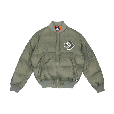 Converse Solid Short Baseball Jacket in Khaki 10006883-A03