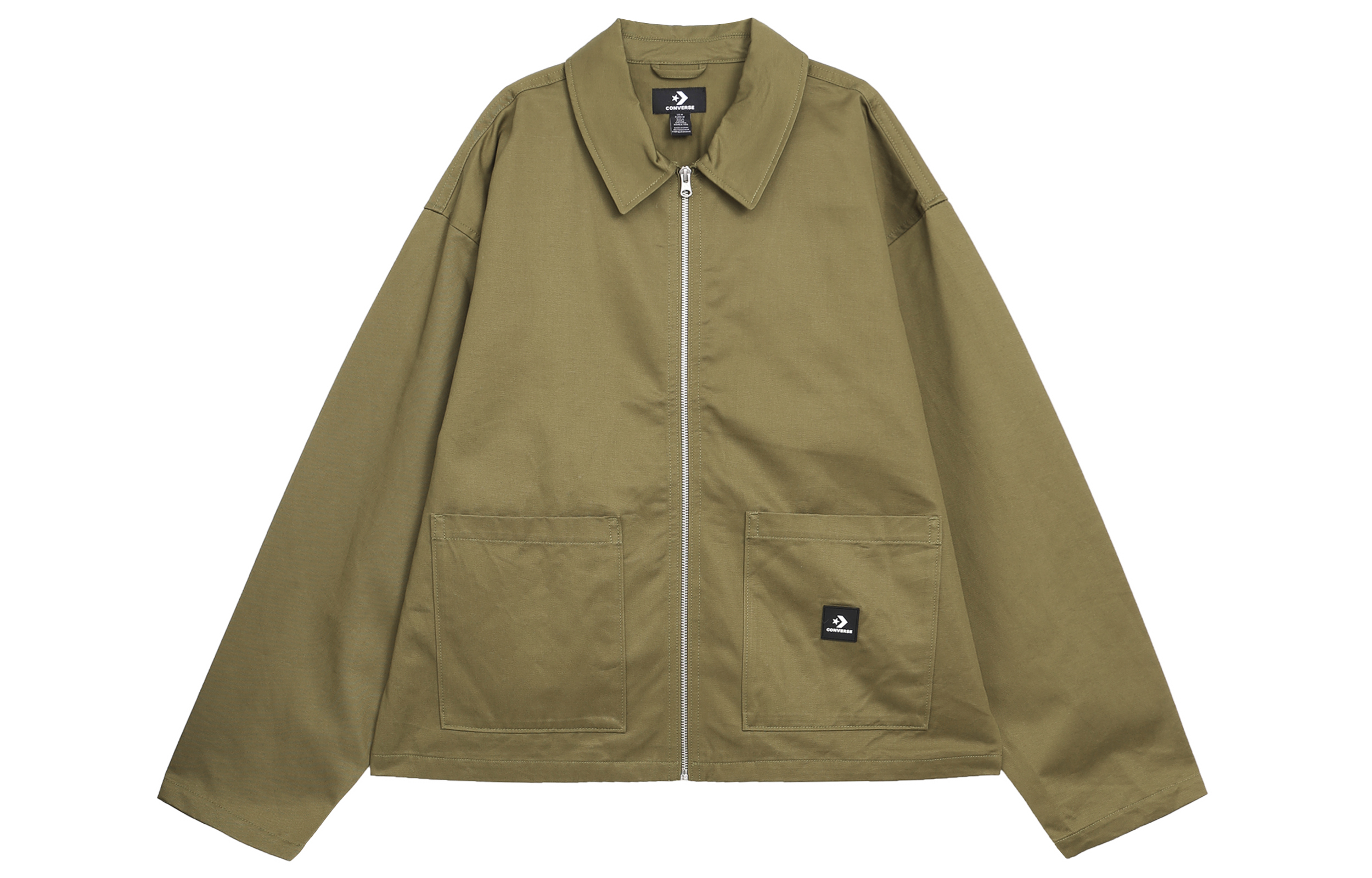 Converse Solid Zip-Up Collared Long Sleeve Shirt Jacket Green 10026149-A01