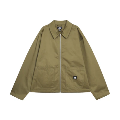 Converse Solid Zip-Up Collared Long Sleeve Shirt Jacket Green 10026149-A01