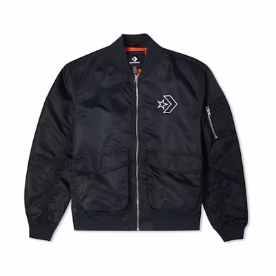 Converse SS22 Black Utility Pilot Jacket with Arrow Logo – Unisex Retro Style 10024169-A03