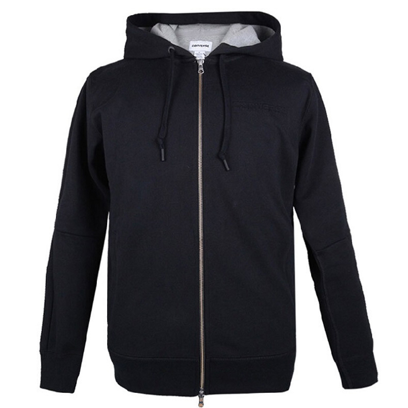 Converse Thick Hooded Zip-Up Hoodie Black Long Sleeve 10003391-A02