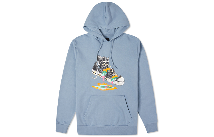 Converse Vintage Blue Logo Print Fleece Pullover Hoodie Unisex 10022937-A03