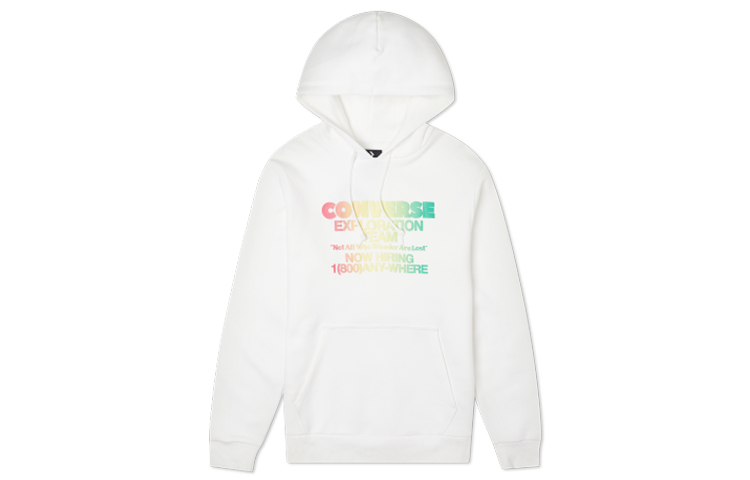Converse White Pullover Hoodie with Graphic Print and Fleece Lining 10021271-A03
