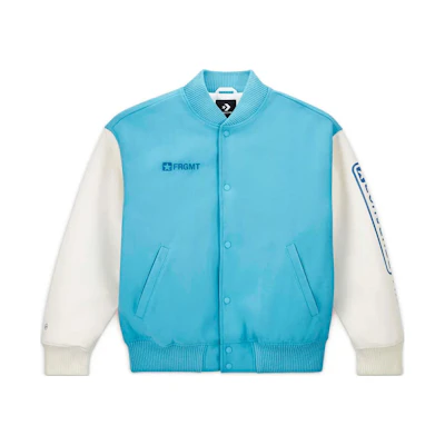 Converse FRGMT SS23 Blue Logo Print Patchwork Baseball Jacket Unisex. 10025967-A01