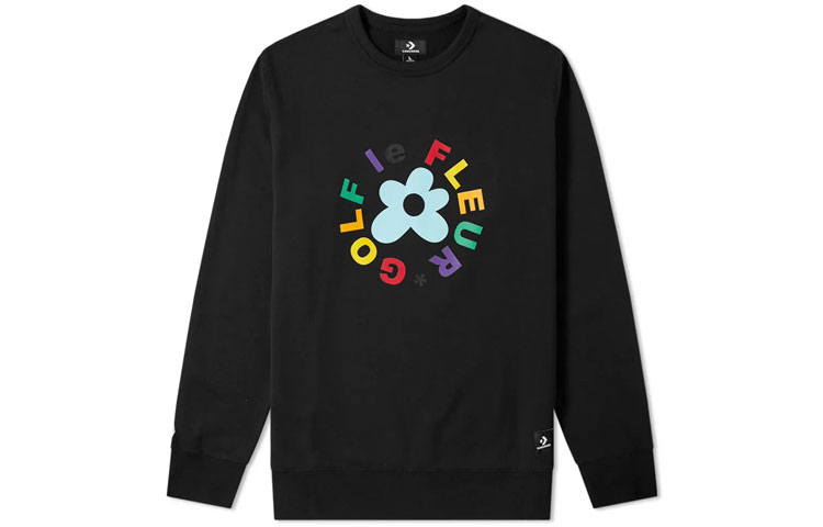 Converse Golf Le Fleur Letter Print Crewneck Sweatshirt Black Casual Wear 10009027-A01
