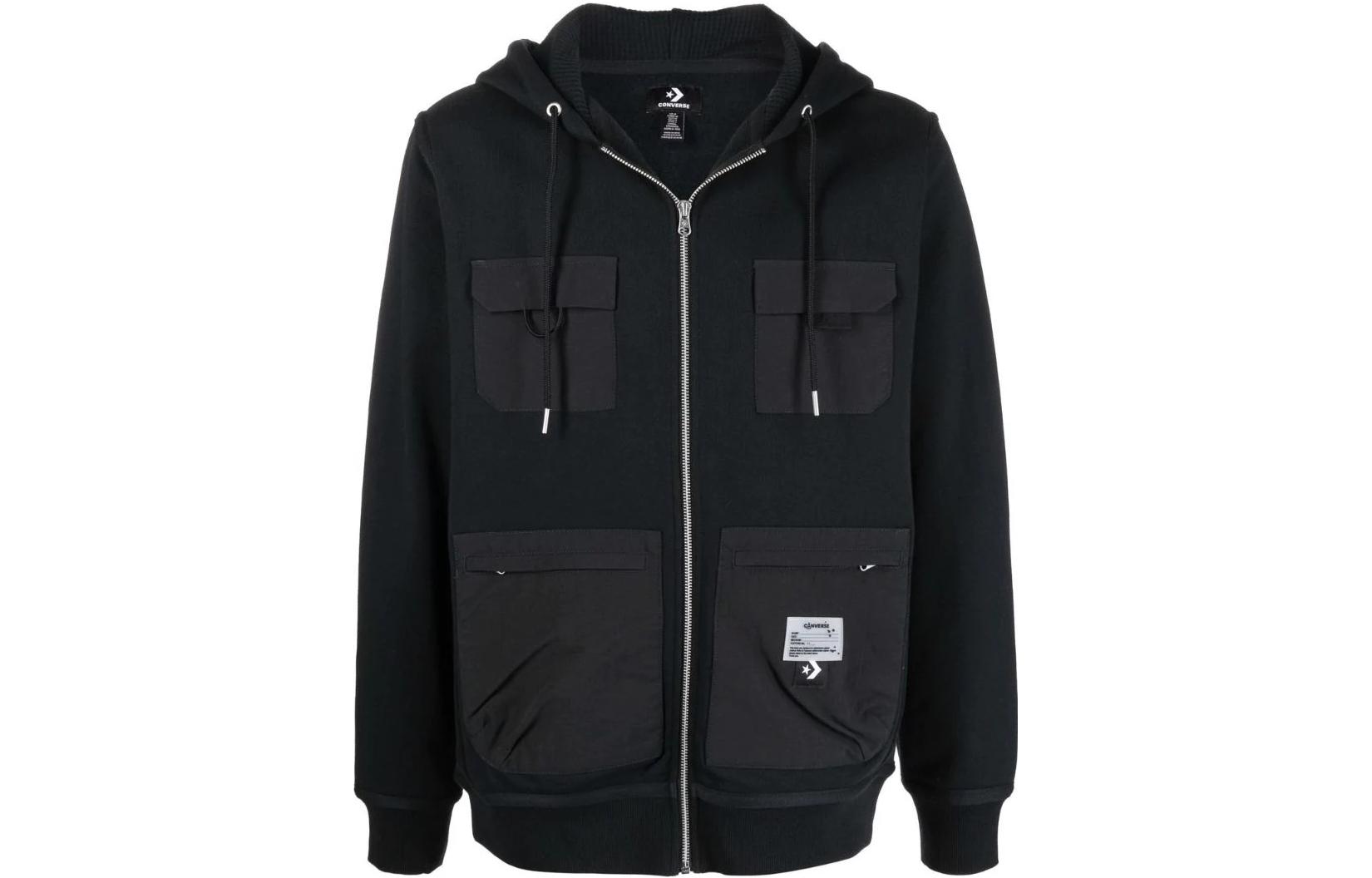 Converse Joshua Vides Utility Hoodie with Pockets & Zippers Black Jacket 10023691-A01