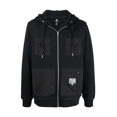 Converse Joshua Vides Utility Hoodie with Pockets & Zippers Black Jacket 10023691-A01