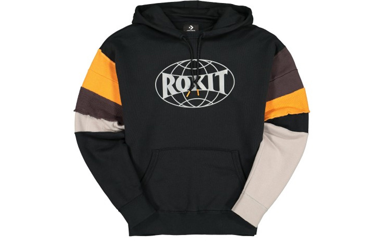 Converse ROKIT Pullover Hoodie Black Retro Sport Patchwork Collaboration 10019279-A01
