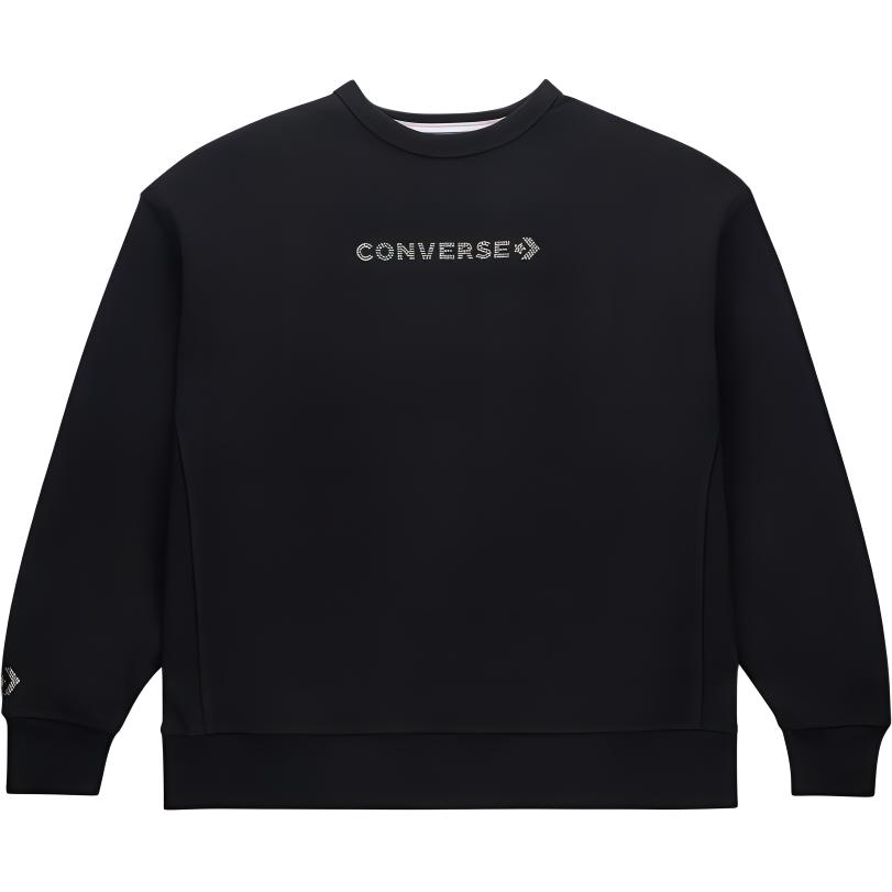 Converse x SWAROVSKI® SS24 Unisex Black Logo Crewneck Long Sleeve Sweatshirt 10027136-A01