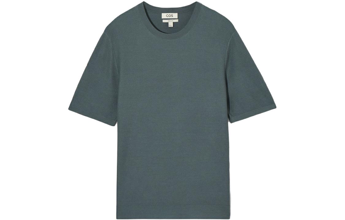 COS Plain Color Crew Neck Short Sleeve T-Shirt Blue 1187823001