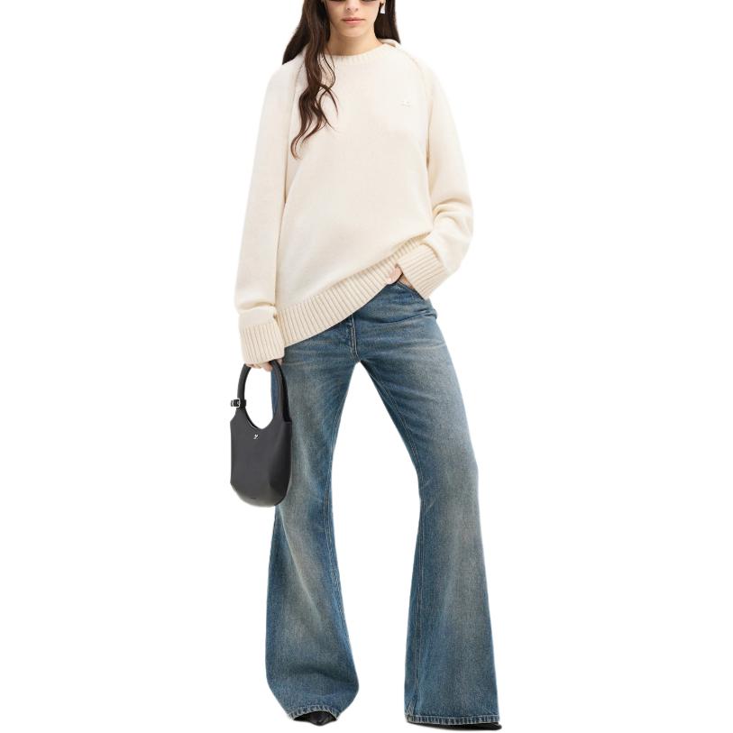 Purchase Courrèges 标志宽松版圆领毛衣中性款 米色. 324MPU185FI00620079