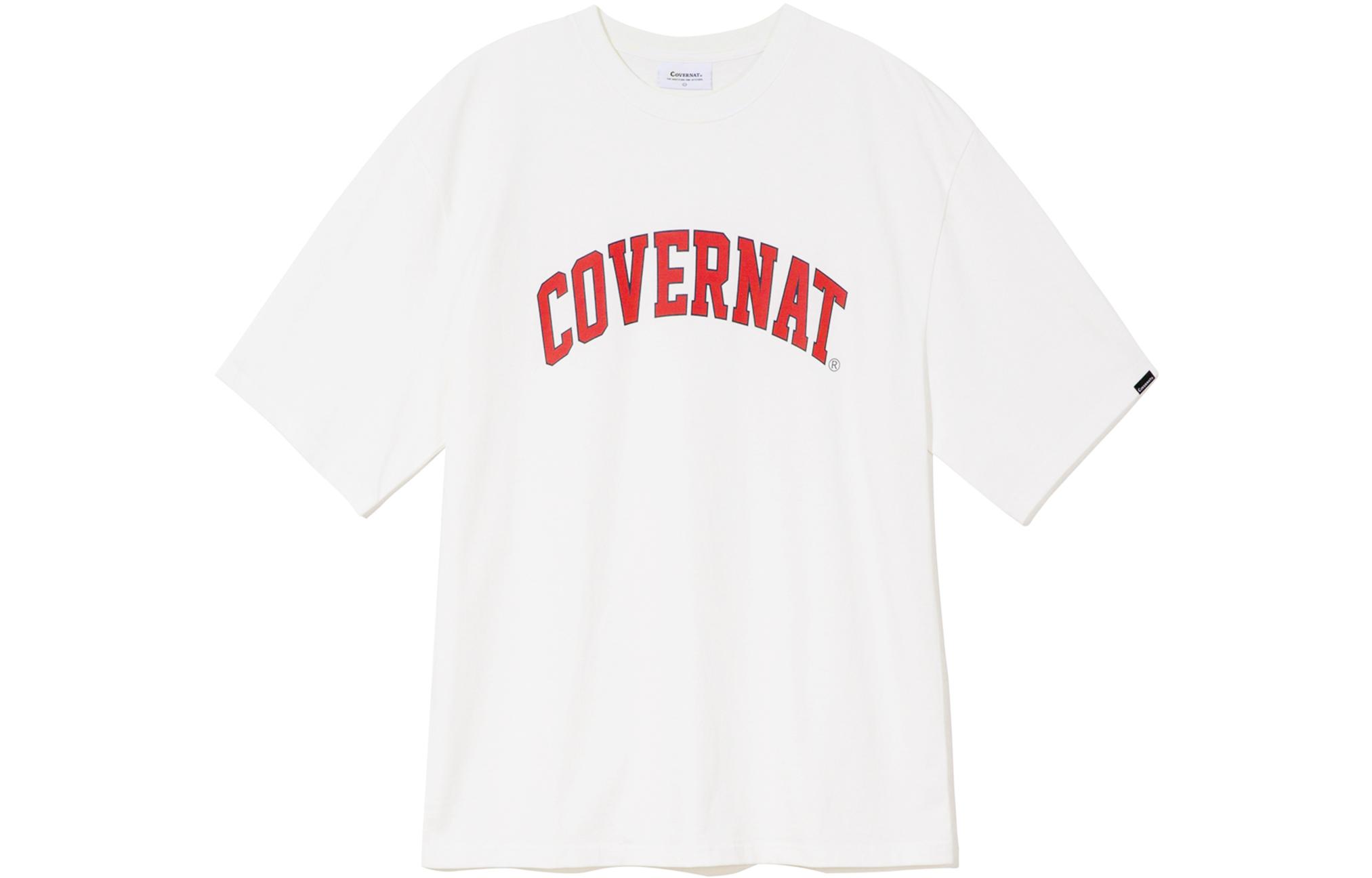 COVERNAT Arch Logo Print Relaxed Fit Crewneck Cotton T-Shirt Unisex - White CO0000ST02WH