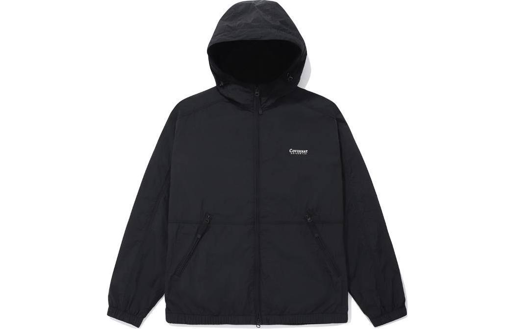 COVERNAT Black Hoodie Jacket with Letter Print and Zipper. CO2401JK01