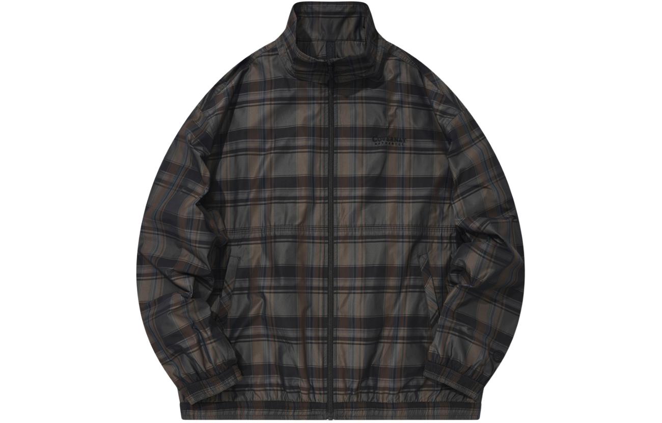 COVERNAT Brown Plaid Embroidered Logo Unisex Long-Sleeve Jacket. CO2201JK09BR