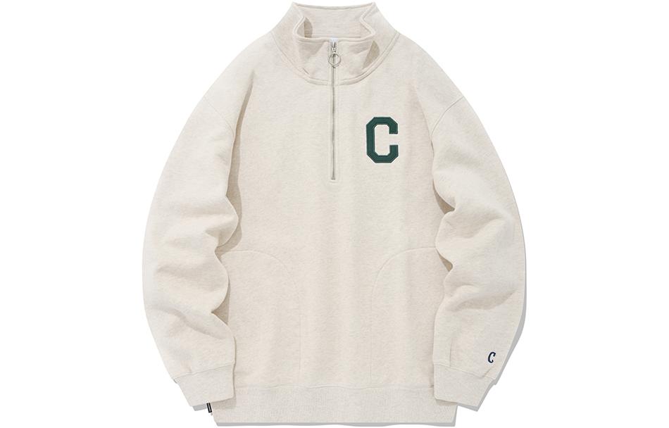 COVERNAT C-Logo Oversized Half-Zip Pullover Sweatshirt Unisex Beige. CO2203CR02OT