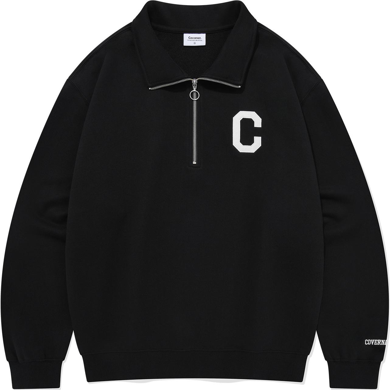 COVERNAT C Logo Half-Zip Long Sleeve Sweatshirt Unisex BLACK CO2401CR18BK