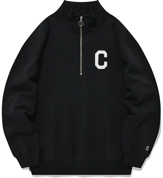 covernat-c-logo-oversized-half-zip-pullover-sweatshirt-unisex-black-co-2203-cr-02-bk