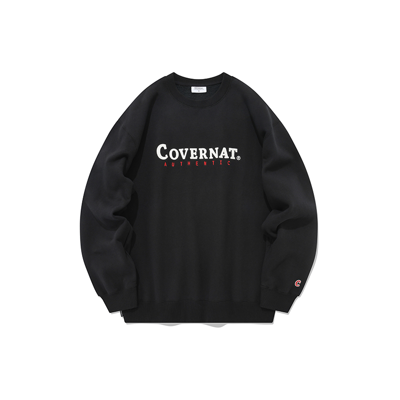 COVERNAT Classic Embroidered Crewneck Sweatshirt Unisex Casual Korean Streetwear. CO2203CR32BK