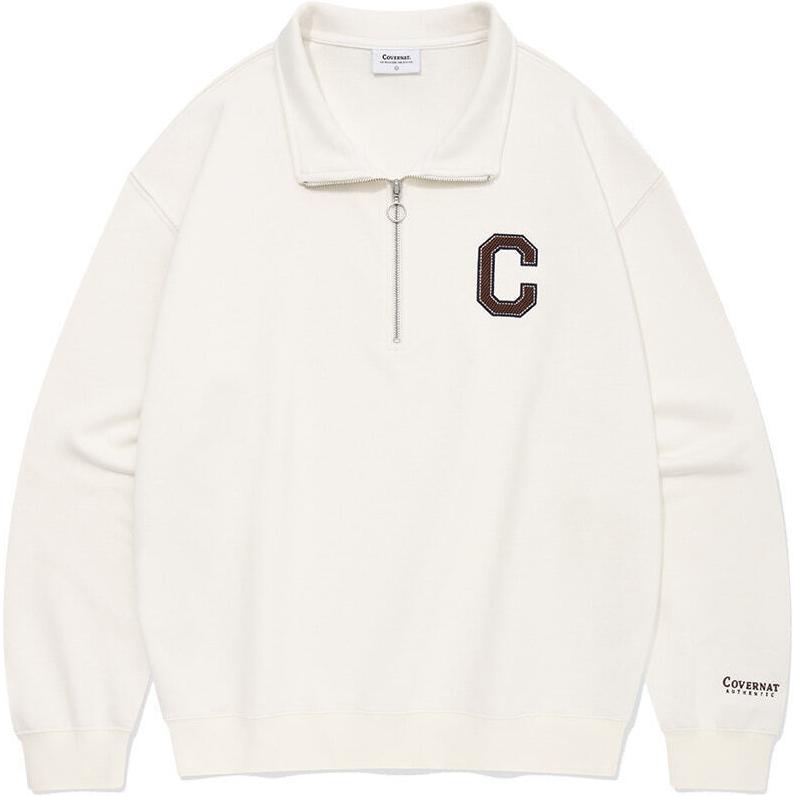 COVERNAT Embroidered Logo Half-Zip Pullover Cotton Sweatshirt - Ivory Casual Basic CO2403CR10IV