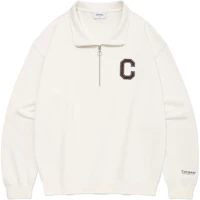 COVERNAT Embroidered Logo Half-Zip Pullover Cotton Sweatshirt - Ivory Casual Basic CO2403CR10IV COVERNAT Embroidered Logo Half-Zip Pullover Cotton Sweatshirt - Ivory Casual Basic CO2403CR10IV