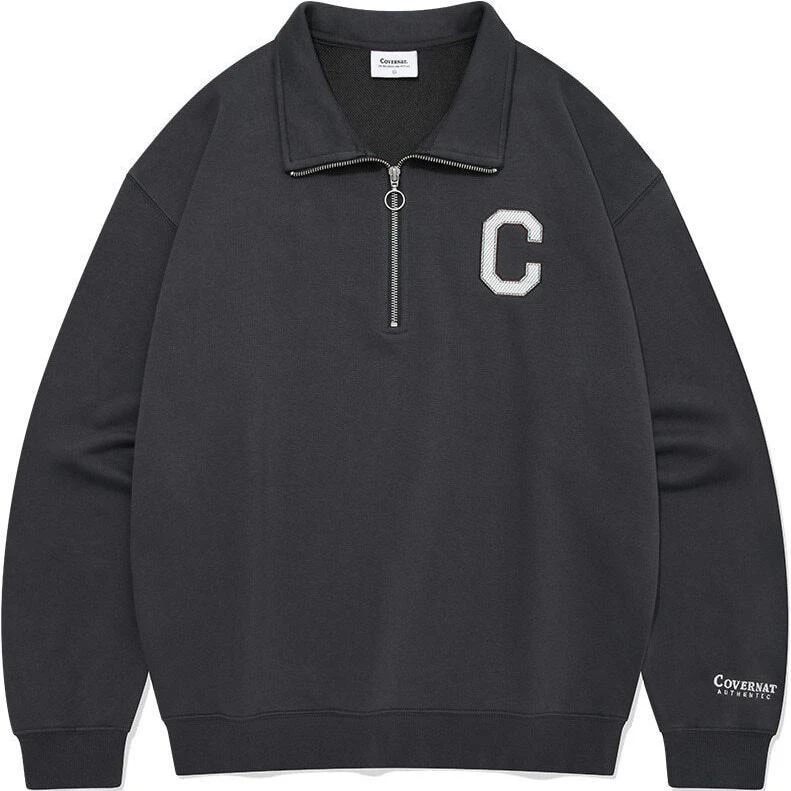 covernat-embroidered-logo-half-zip-pullover-sweatshirt-charcoal-gray-unisex-co-2403-cr-10-ch