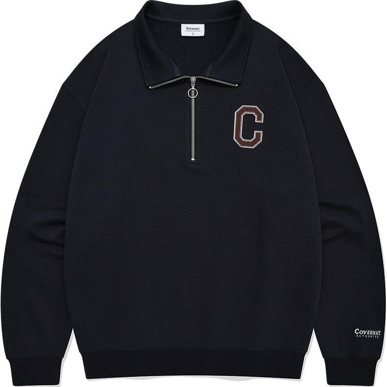 COVERNAT Embroidered Logo Half-Zip Pullover Sweatshirt Navy Blue-Unisex CO2403CR10NA
