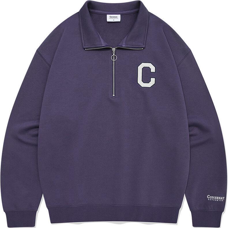COVERNAT Embroidered Logo Half-Zip Pullover Sweatshirt Purple CO2403CR10PU