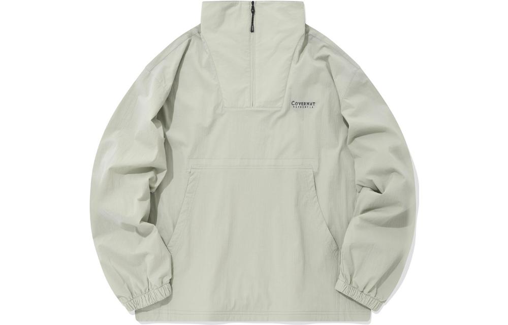 COVERNAT Embroidered Logo High-Neck Pullover Jacket Unisex Light Gray. CO2201JK20LG