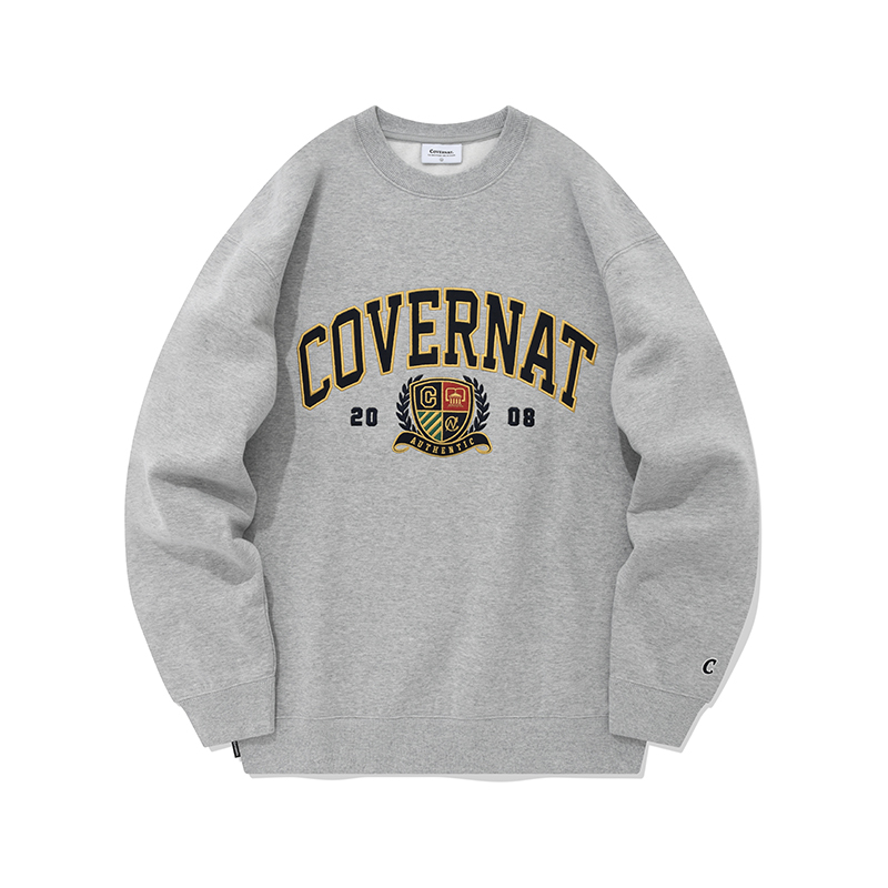 COVERNAT FW22 British Style Casual Crewneck Sweatshirt Grey Unisex Autumn Wear CO2203CR21MG
