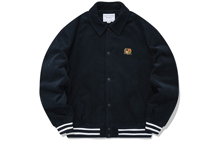 COVERNAT FW22 Corduroy Embroidered Badge Varsity Jacket Navy Blue Unisex. CO2203JK27NA