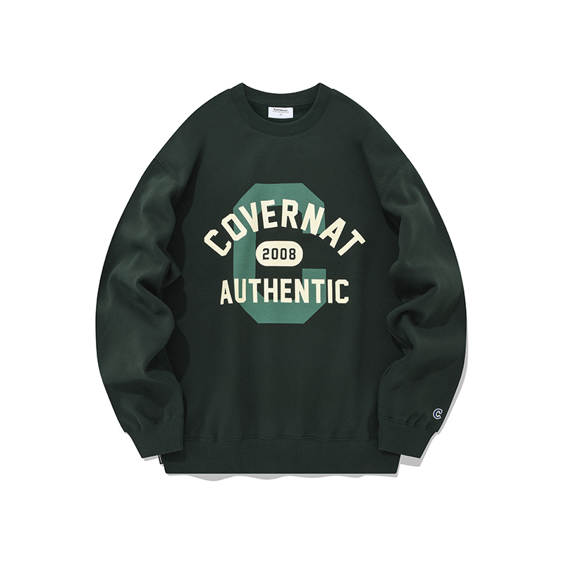 COVERNAT FW22 Korea Logo Design Cotton Fleece Pullover Unisex Sweatshirt. CO2203CR10GN