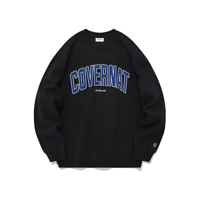 COVERNAT FW22 Korean Casual Unisex Cotton Crewneck Pullover Sweatshirt. CO2203CR01BK