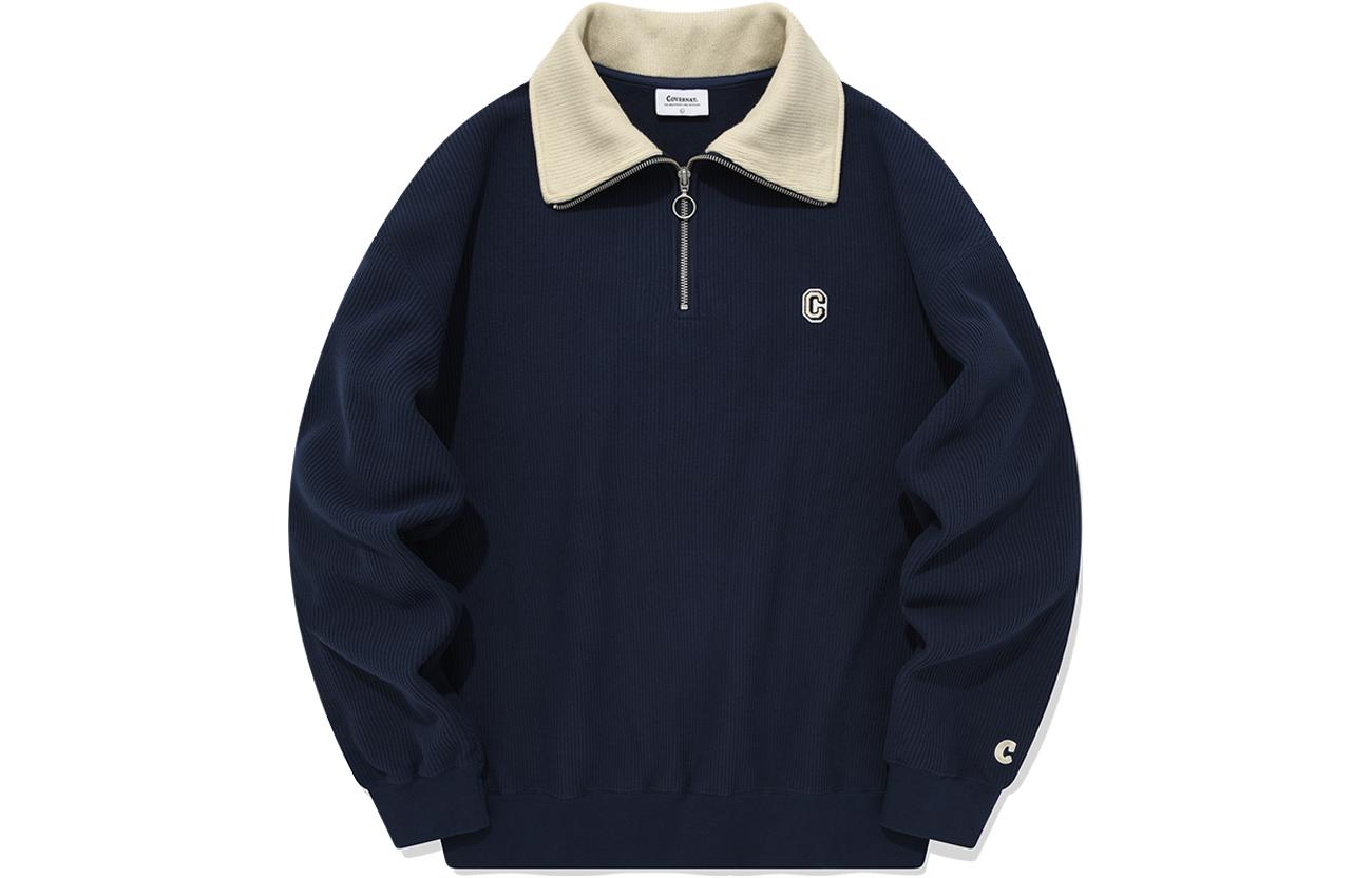 COVERNAT FW23 Arch Logo Half-Zip Pullover Sweatshirt Navy Unisex Fall Style CO2303CR08NA