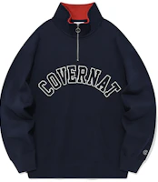 COVERNAT FW23 Arch Logo Half-Zip Sweatshirt Navy Unisex Casual Fall Style. CO2303CR17NA COVERNAT FW23 Arch Logo Half-Zip Sweatshirt Navy Unisex Casual Fall Style. CO2303CR17NA