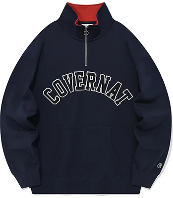 COVERNAT FW23 アーチロゴ ハーフジップ スウェット シャツ ネイビー ユニセックス 秋冬向け CO2303CR17NA Buy COVERNAT FW23 アーチロゴ ハーフジップ スウェット シャツ ネイビー ユニセックス 秋冬向け CO2303CR17NA