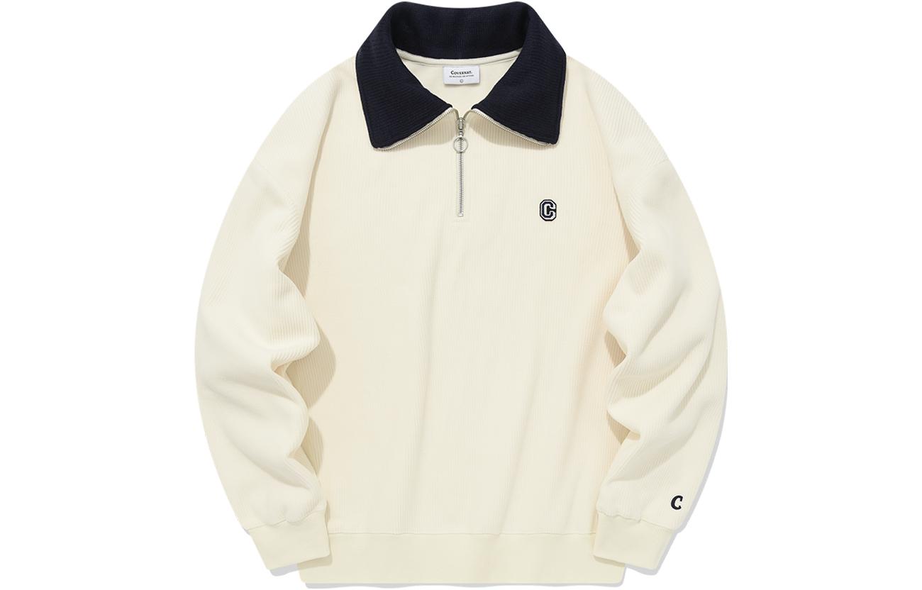 COVERNAT FW23 Arched Logo Half-Zip Pullover Sweatshirt Unisex Beige. CO2303CR08EC