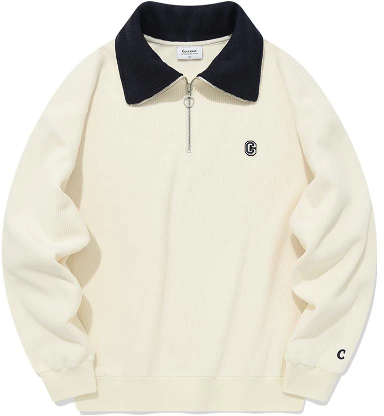 covernat-fw-23-arched-logo-half-zip-pullover-sweatshirt-unisex-beige-co-2303-cr-08-ec