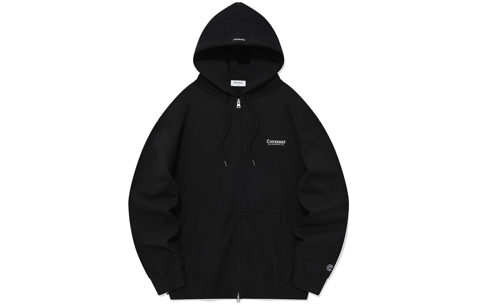 COVERNAT FW23 C-Logo Fleece Zip-Up Sweatshirt Black - Unisex Korean Style CO2303HZ01BK