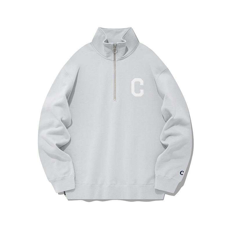 COVERNAT FW23 Half-Zip Oversized Cotton Pullover Sweatshirt Light Blue Unisex CO2301CR11BL