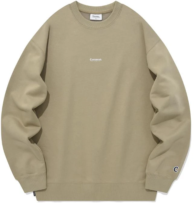 covernat-fw-23-letter-print-crewneck-sweatshirt-beige-unisex-co-2303-cr-03-be