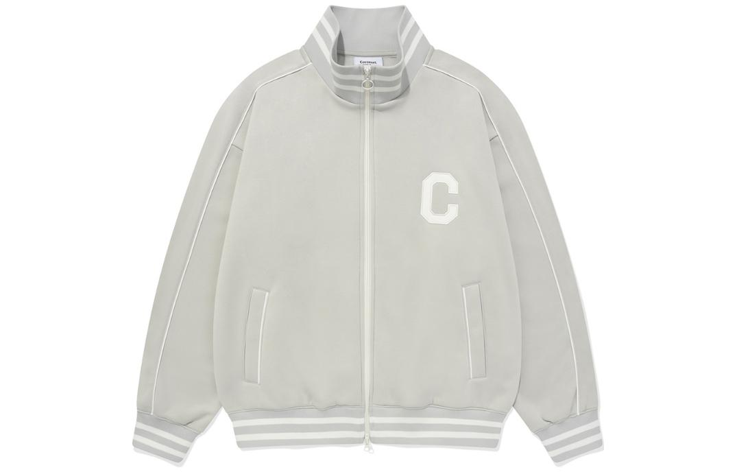 COVERNAT FW23 Letter Print Zip-Up Striped Jacket Unisex Beige CO2303JK41EC