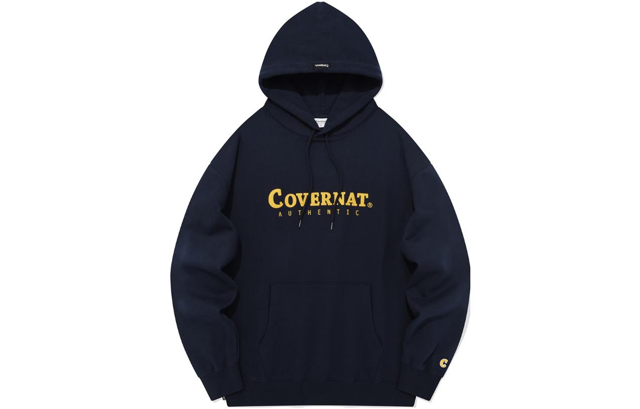 COVERNAT FW23 Logo Graphic Oversized Drawstring Hoodie Unisex Navy Blue CO2303HD02DN
