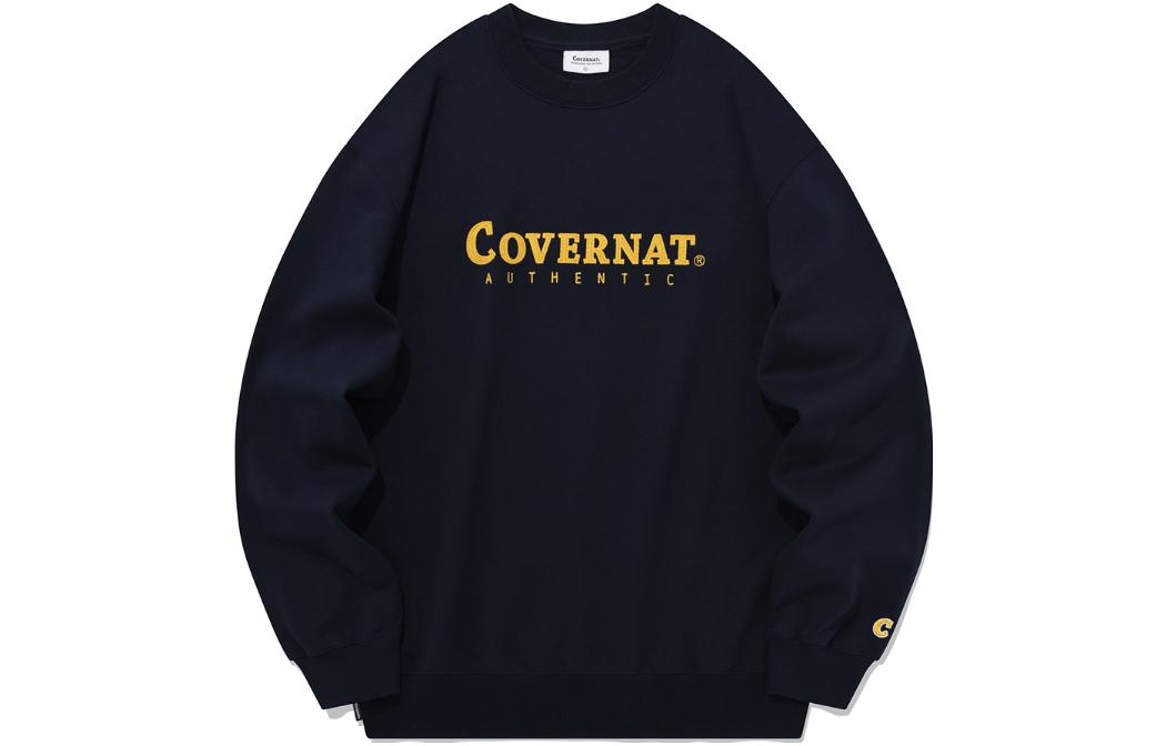 COVERNAT FW23 Navy Blue Letter Print Crewneck Pullover Sweatshirt Unisex CO2303CR02DN