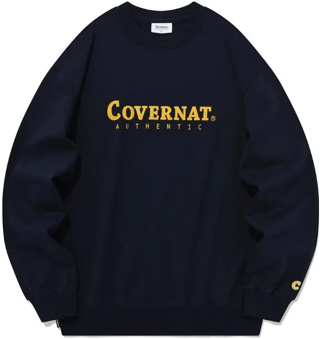 covernat-fw-23-navy-blue-letter-print-crewneck-pullover-sweatshirt-unisex-co-2303-cr-02-dn