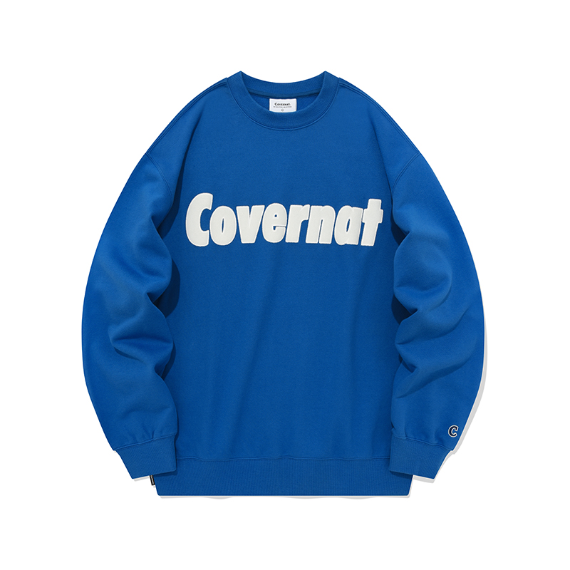 COVERNAT FW23 Oversized Blue Logo Crewneck Sweatshirt Unisex Casual Fall Wear CO2303CR06BL