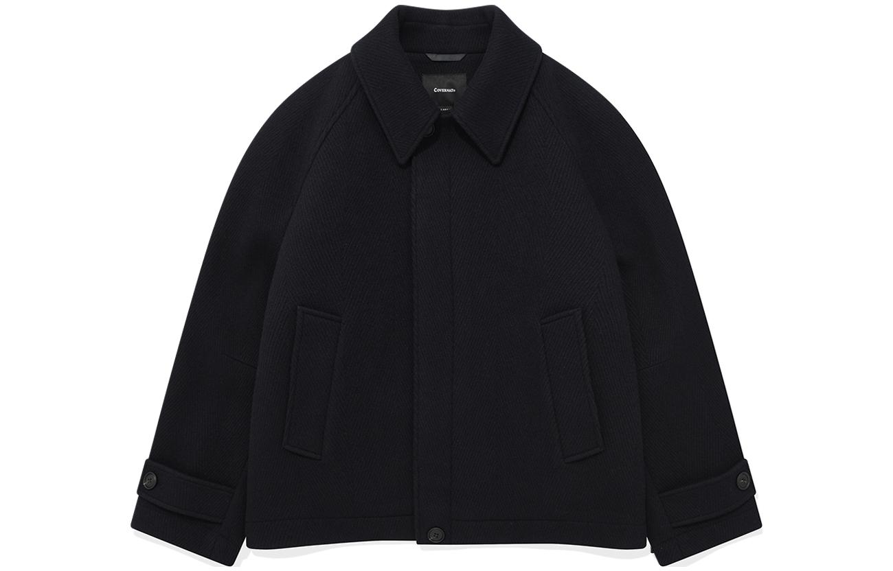 COVERNAT FW23 Unisex Navy Blue Solid Long Sleeve Collar Jacket CO2304CT07NA